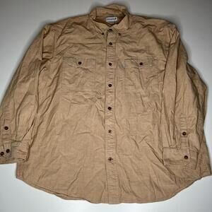 Carhartt Men’s 2XL Regular Relaxed Fit Button-Up Work Shirt Beige Tan Long